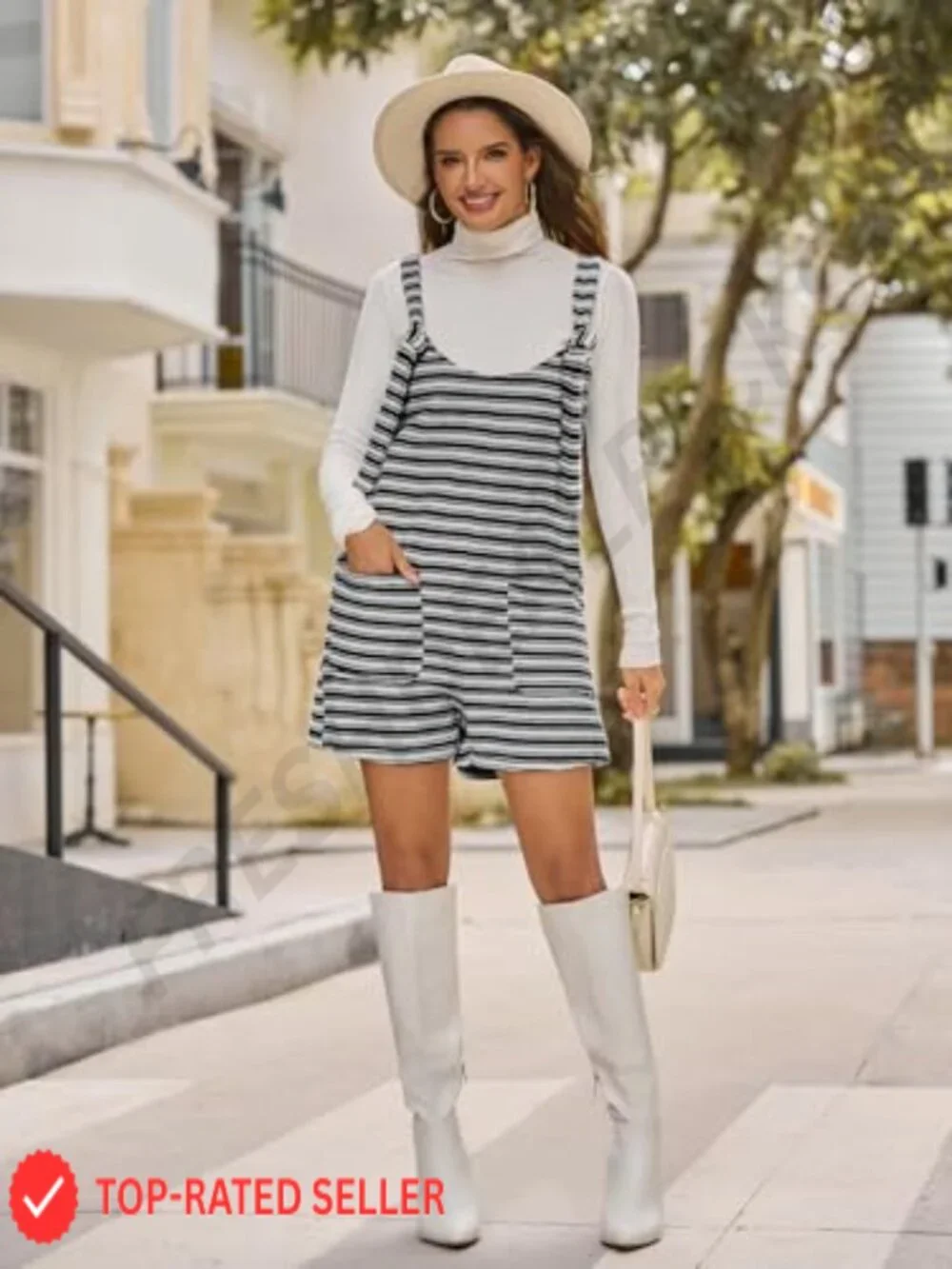Sleeveless Striped Romper Jumpsuit for Women with Pockets Casual Summer